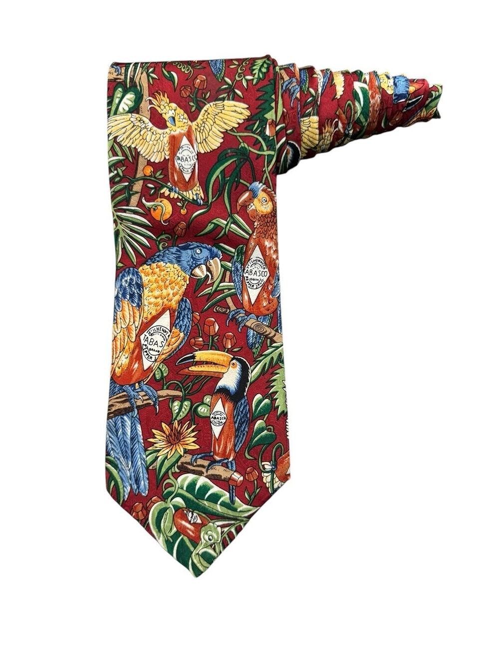 Tabasco Birds Parrots Toucan Tropical Vintage Novelty Necktie 100% Silk